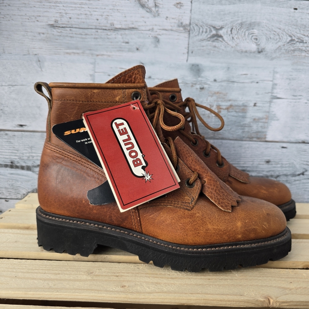 Boulet Brown Leather Lace Up Rodeo Western Cowgirl Boots Womens Size 6C NWT